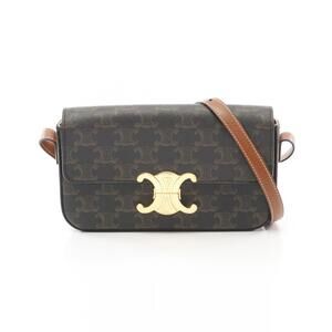 Celine Claude Triomphe Shoulder Bag Canvas Leather Black Brown